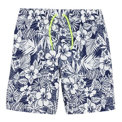 Boys' blue hibiscus print swim shorts